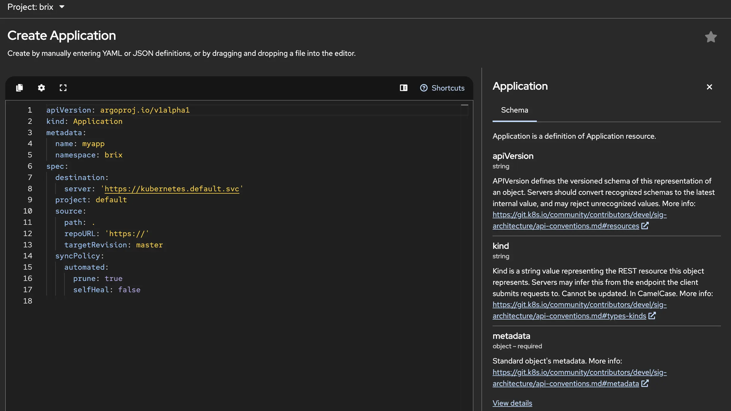 OpenShift GitOps Create App Screenshot
