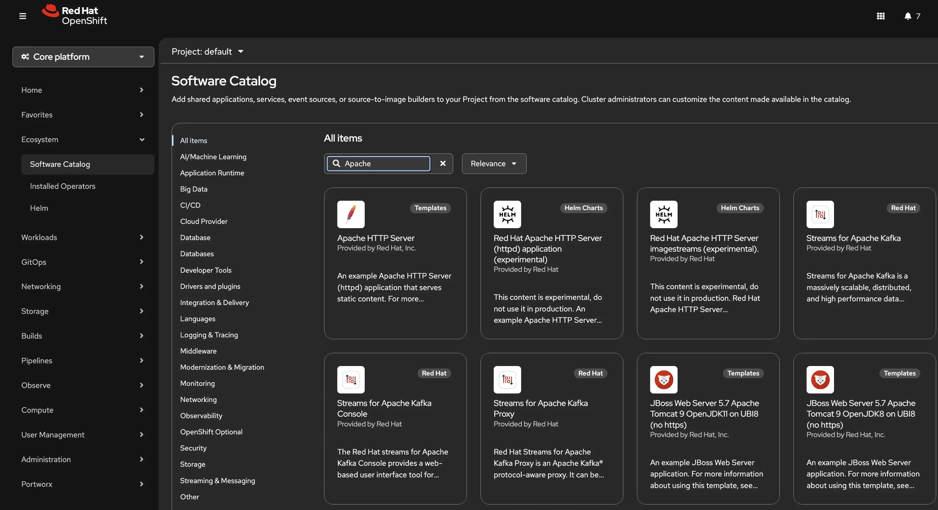OperatorHub screenshot from the console