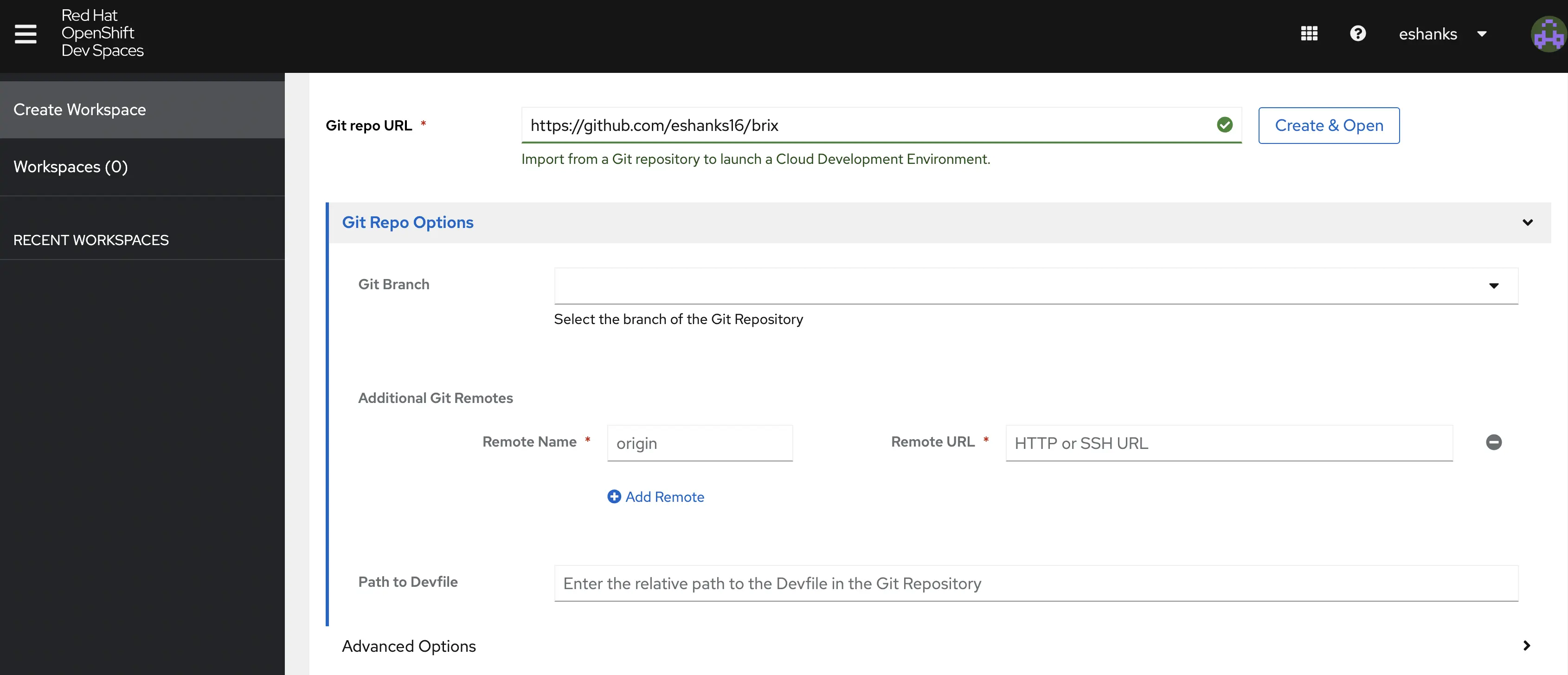 OpenShift Dev Spaces Config Options