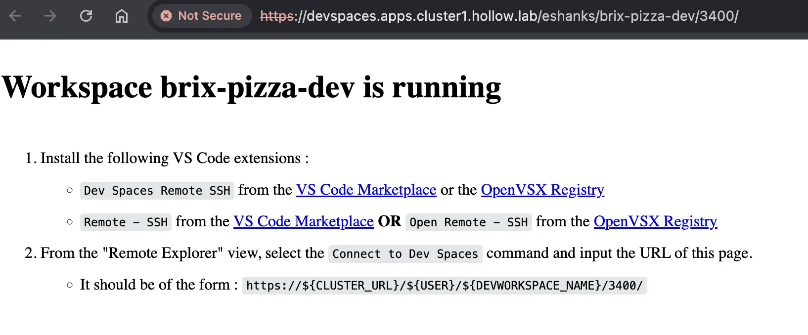 OpenShift Dev Spaces VSCode SSH Instructions
