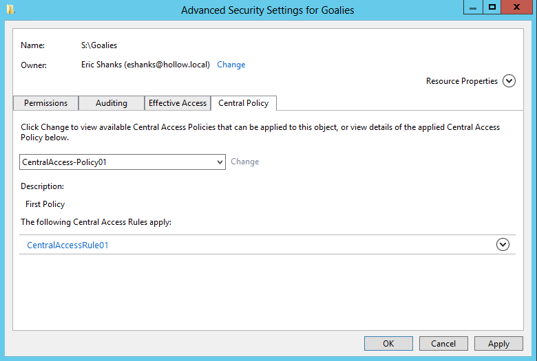 AssignCentralAccessRule