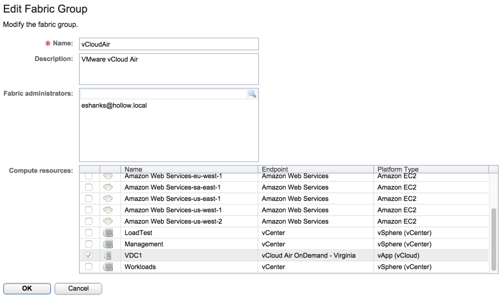 vCloud Air Fabric Group